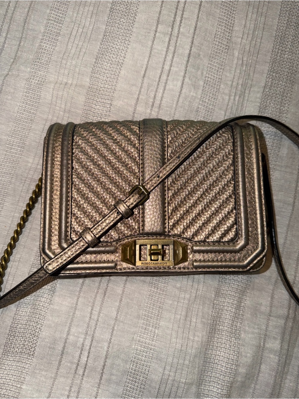Rebecca Minkoff metallic pebble leather Chevron Love Crossbody bag